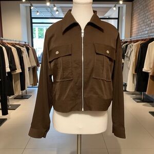 Basemark Brown Cropped Zip-Up Jacket with Front Pockets – Size M